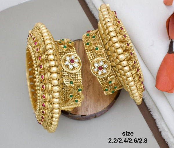 Pooja Bangles Gold Plated Pota Stone Openable Bangle Set