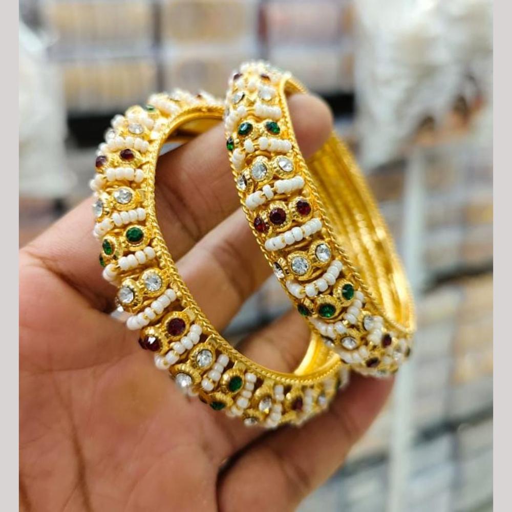 Pooja Bangles Gold Plated Austrian Stone And Pearls Bangles Set