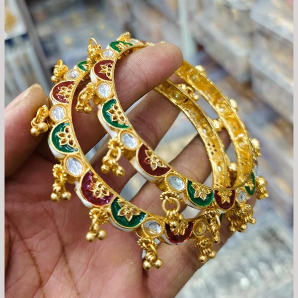 Pooja Bangles Gold Plated Kundan Stone And Meenakari Bangles Set