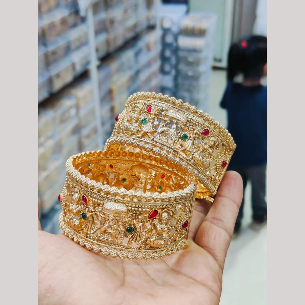 Pooja Bangles Gold Plated Pota Stone Openable Bangles Set