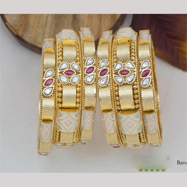 Pooja Bangles Gold Plated Pota Stone And Meenakari Bangles Set