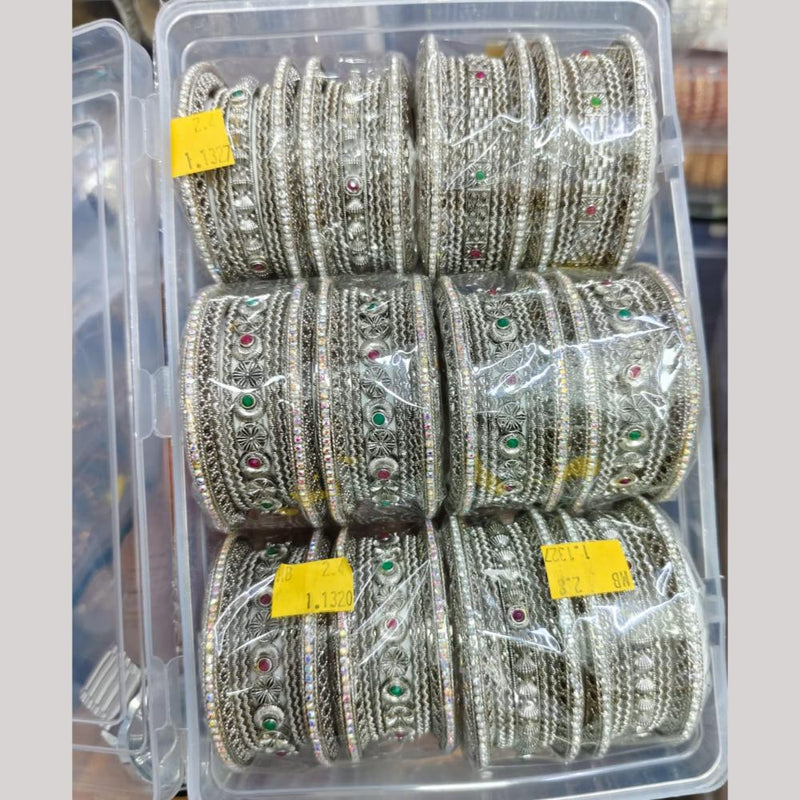 Pooja Bangles Oxidised Plated Pota Stone Bangles Set