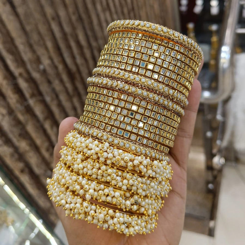 Pooja Bangles Gold Plated Mirror And Pearls Bangles Set