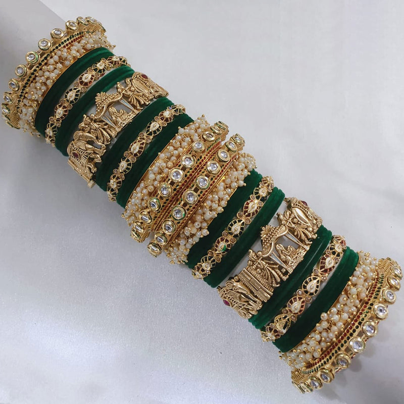 Pooja Bangles Gold Plated Kundan Stone And Pearls Bridal Chura Bangle Set