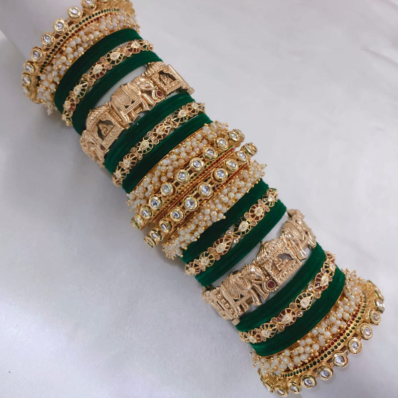 Pooja Bangles Gold Plated Kundan Stone And Pearls Bridal Chura Bangle Set