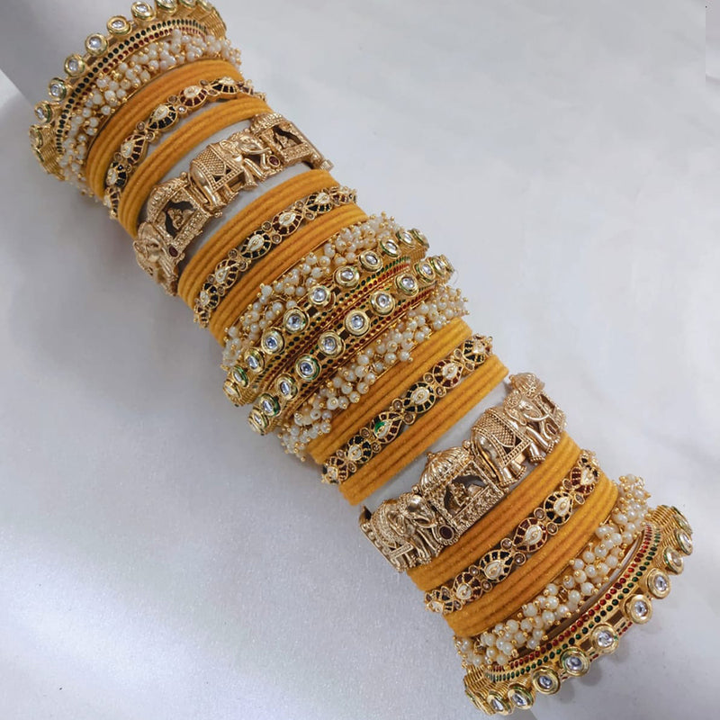 Pooja Bangles Gold Plated Kundan Stone And Pearls Bridal Chura Bangle Set