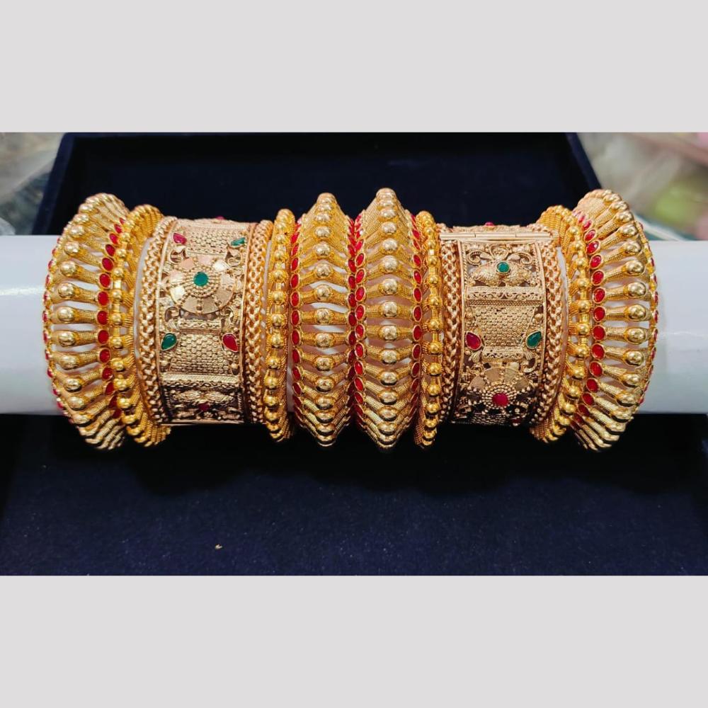 Pooja Bangles Gold Plated Pota Stone Openable Bangle Set