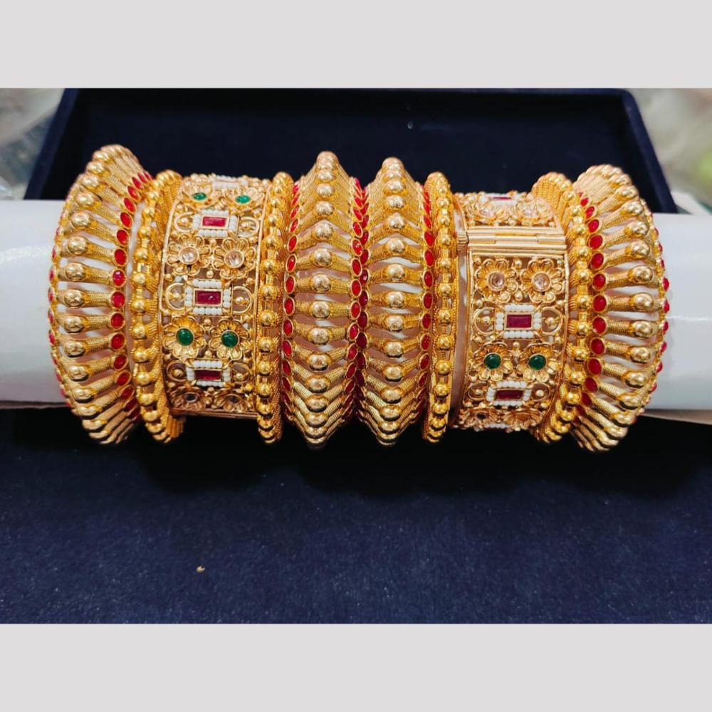 Pooja Bangles Gold Plated Pota Stone Openable Bangle Set