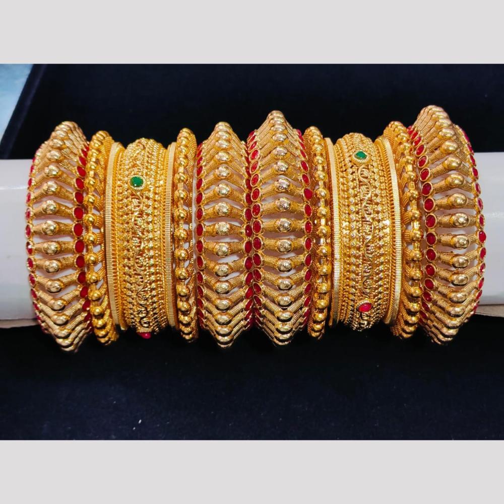 Pooja Bangles Gold Plated Pota Stone Bangle Set