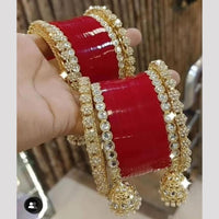 Pooja Bangles Gold Plated Kundan Stone And Pearls Acrylic Bangles Set