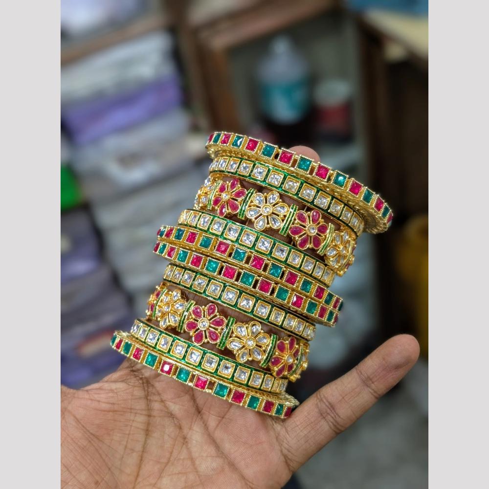 Pooja Bangles Gold Plated Crystal Stone Bangles Set