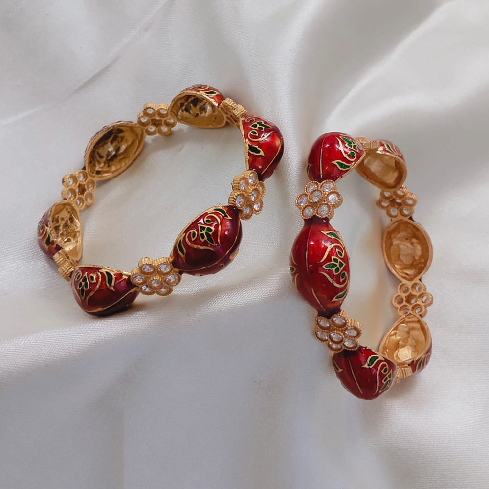 Pooja Bangles Gold Plated Pota Stone And Meenakari Bangles Set