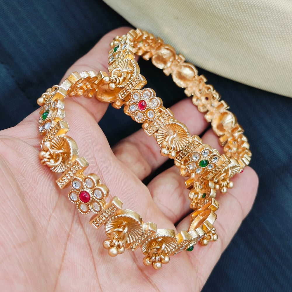 Pooja Bangles Gold Plated Pota Stone And Pearls Bangles Set