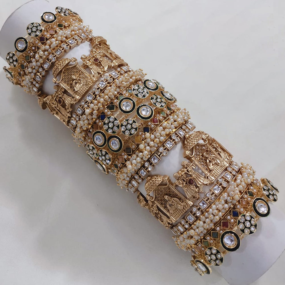 Pooja Bangles Gold Plated Kundan Stone And Meenaakri Bangles Set