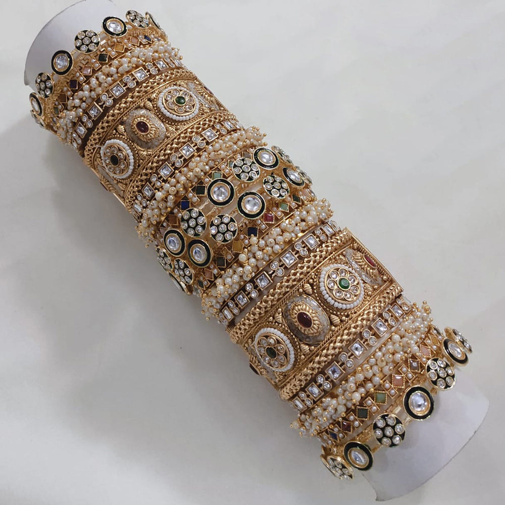 Pooja Bangles Gold Plated Kundan Stone And Meenaakri Bangles Set