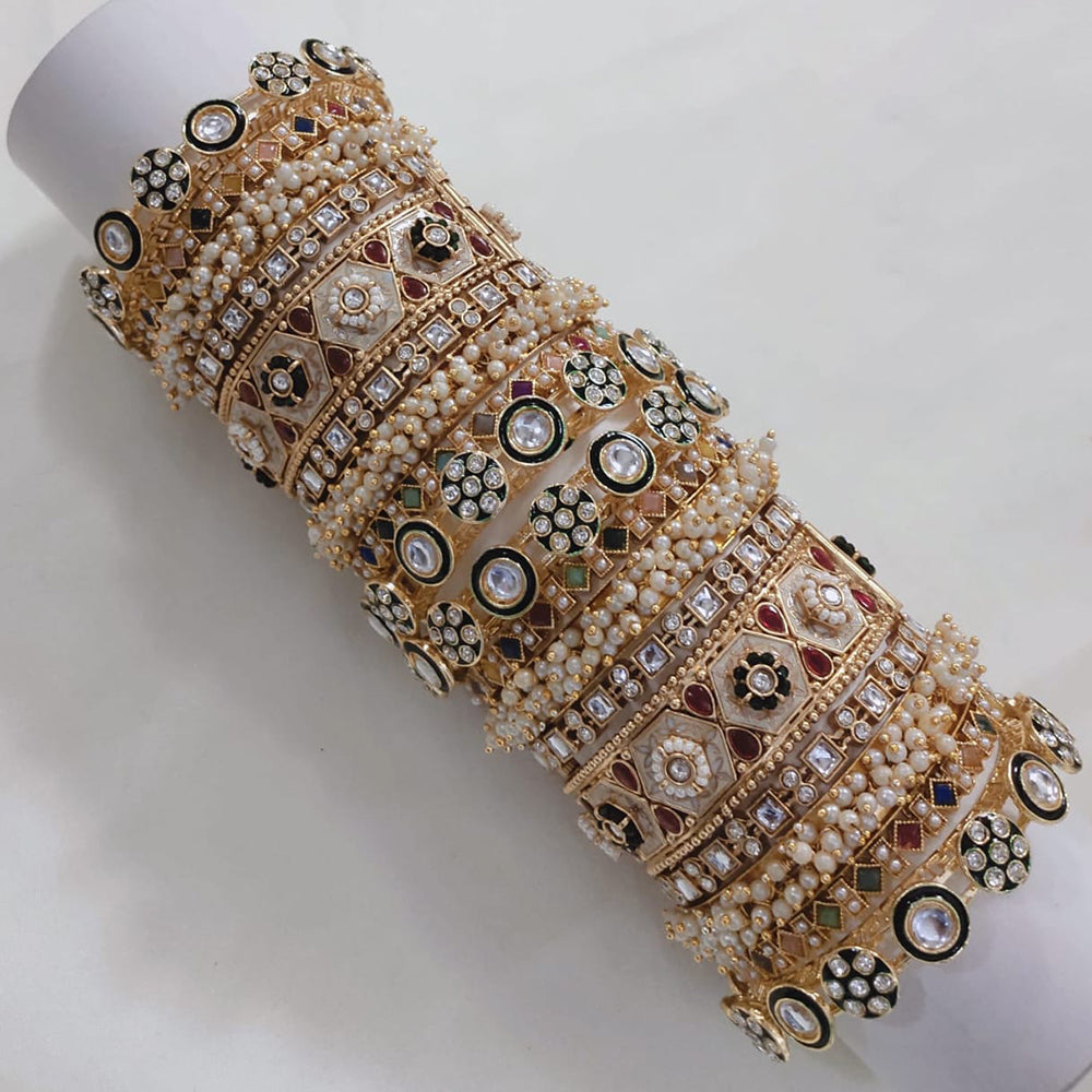 Pooja Bangles Gold Plated Kundan Stone And Meenaakri Bangles Set