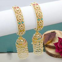 Pooja Bangles Gold Plated Crystal Stone And Pearls Bangles Set