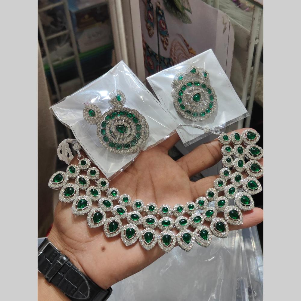Pooja Bangles Silver Plated Austrian Stone Necklace Set