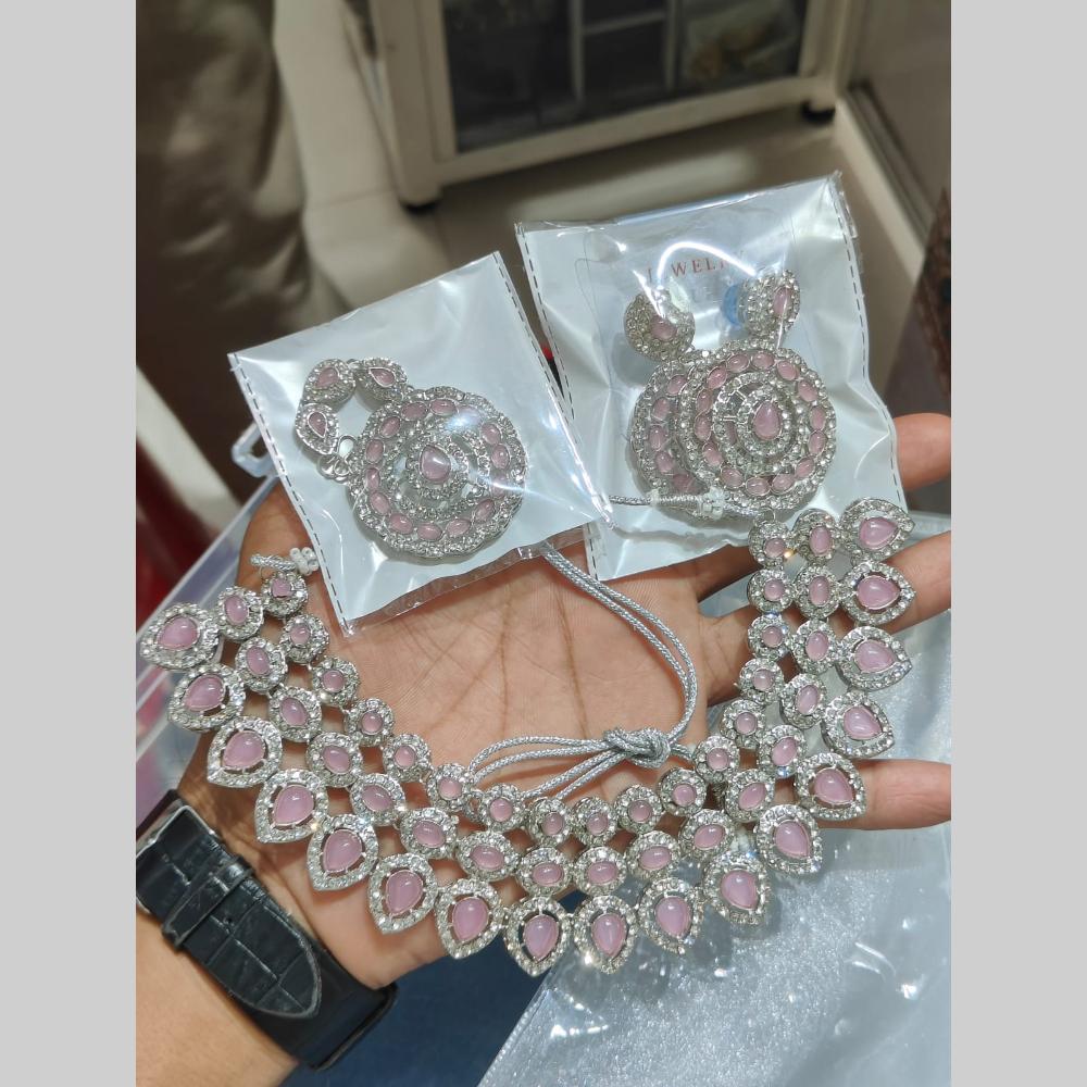 Pooja Bangles Silver Plated Austrian Stone Necklace Set