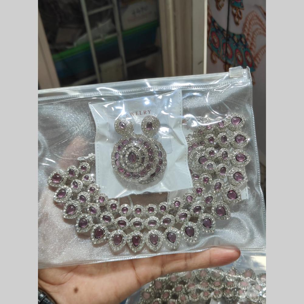 Pooja Bangles Silver Plated Austrian Stone Necklace Set
