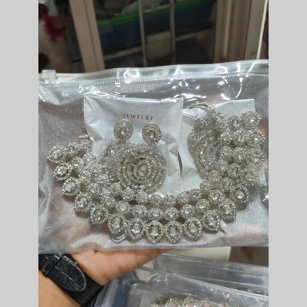 Pooja Bangles Silver Plated Austrian Stone Necklace Set