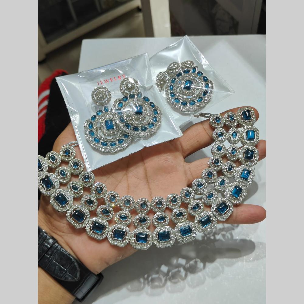 Pooja Bangles Silver Plated Austrian Stone Necklace Set