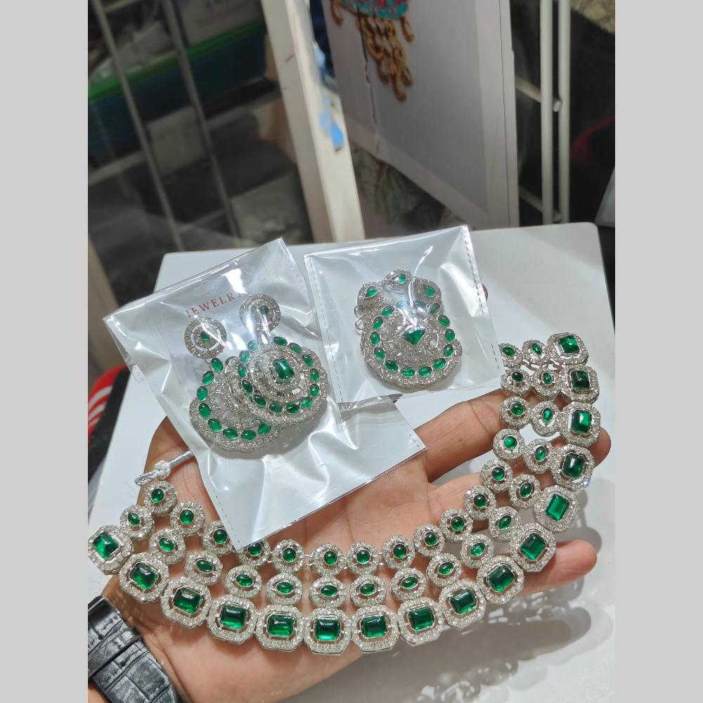 Pooja Bangles Silver Plated Austrian Stone Necklace Set