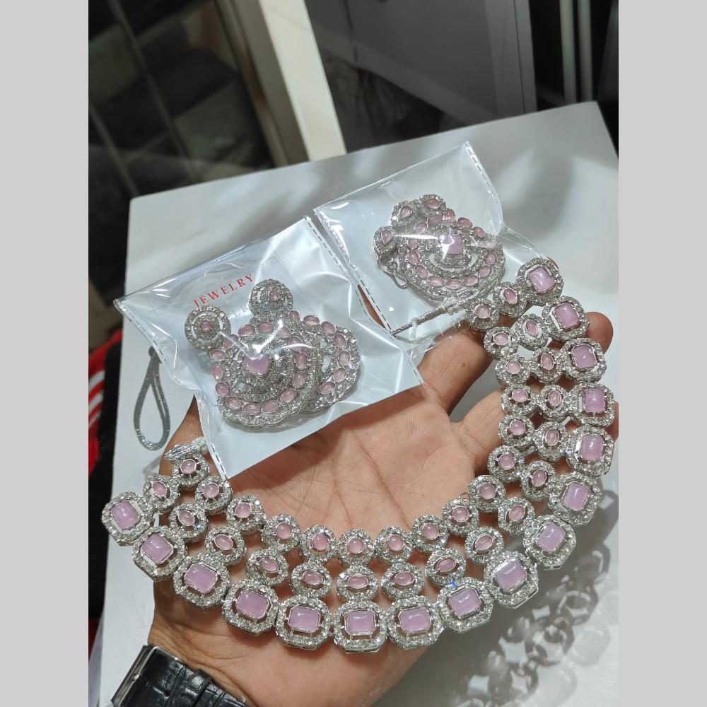 Pooja Bangles Silver Plated Austrian Stone Necklace Set