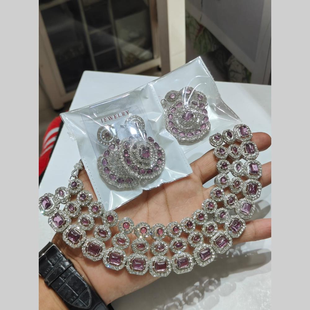 Pooja Bangles Silver Plated Austrian Stone Necklace Set