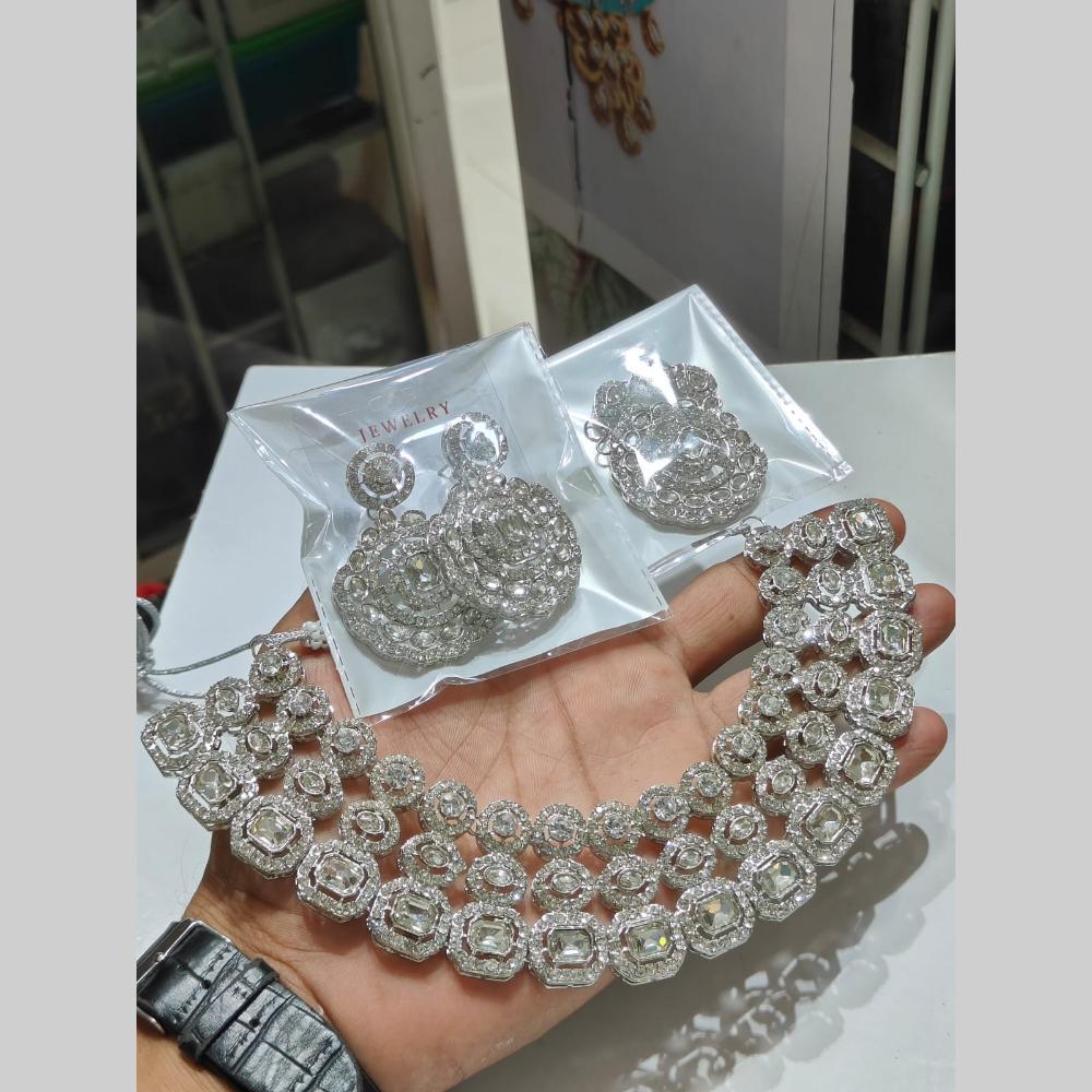 Pooja Bangles Silver Plated Austrian Stone Necklace Set