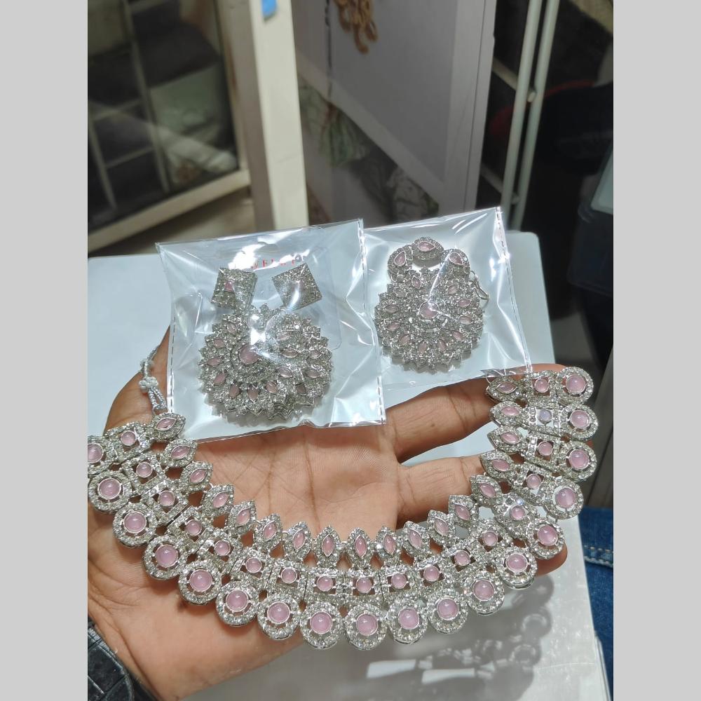Pooja Bangles Silver Plated Austrian Stone Necklace Set
