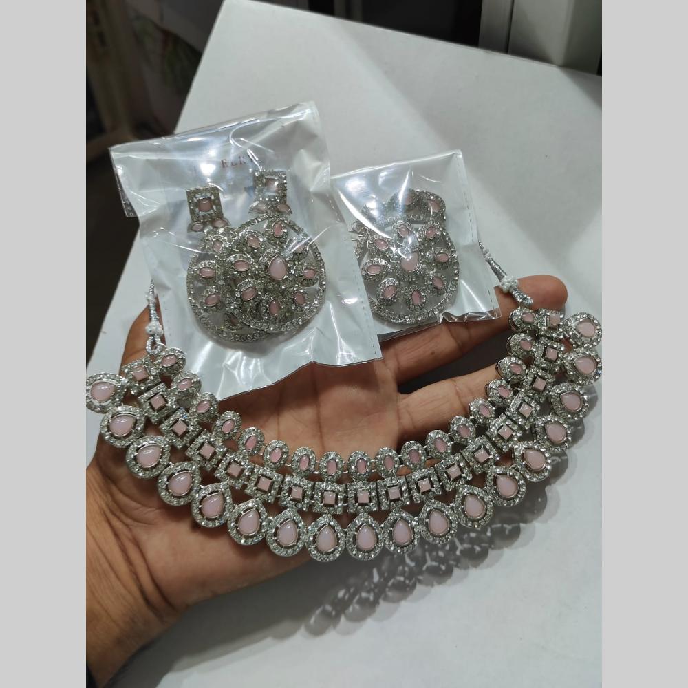 Pooja Bangles Silver Plated Austrian Stone Necklace Set