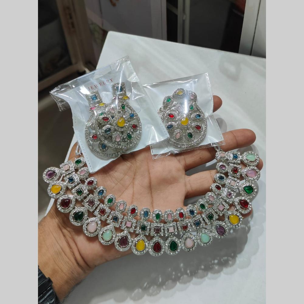 Pooja Bangles Silver Plated Austrian Stone Necklace Set