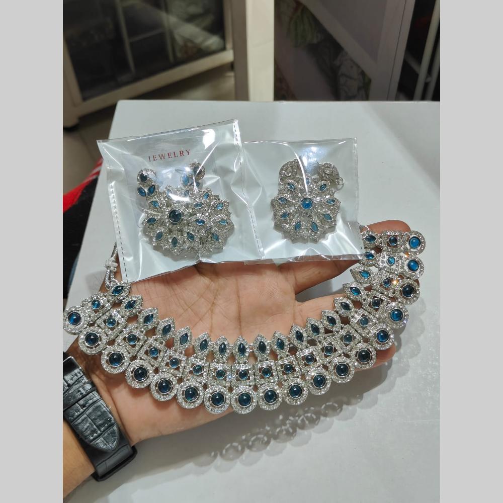 Pooja Bangles Silver Plated Austrian Stone Necklace Set