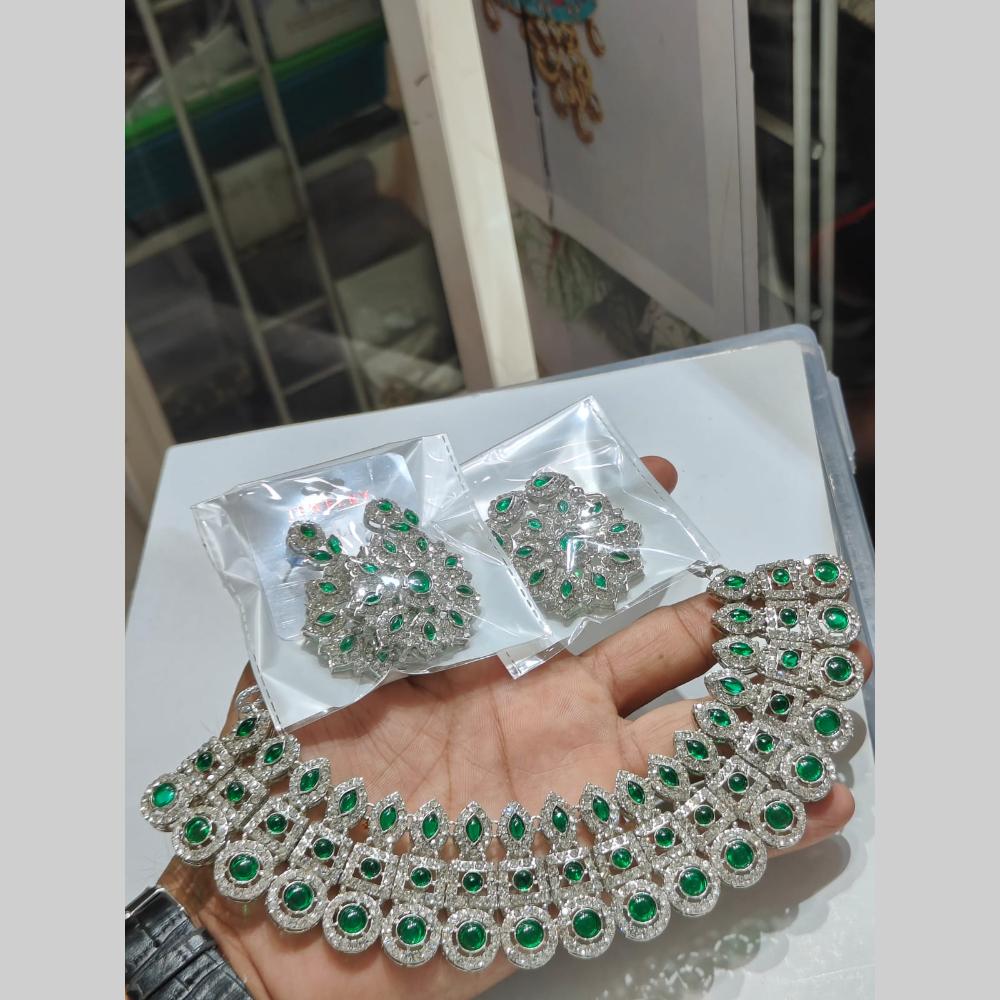 Pooja Bangles Silver Plated Austrian Stone Necklace Set
