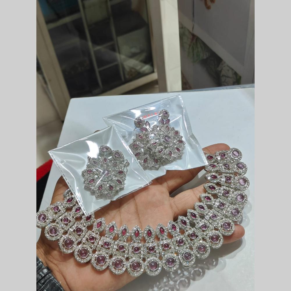 Pooja Bangles Silver Plated Austrian Stone Necklace Set