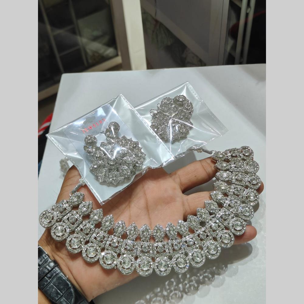Pooja Bangles Silver Plated Austrian Stone Necklace Set