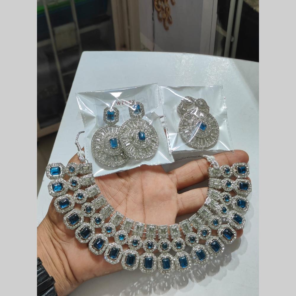 Pooja Bangles Silver Plated Austrian Stone Necklace Set