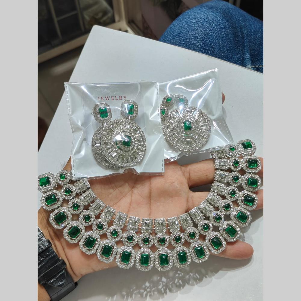 Pooja Bangles Silver Plated Austrian Stone Necklace Set