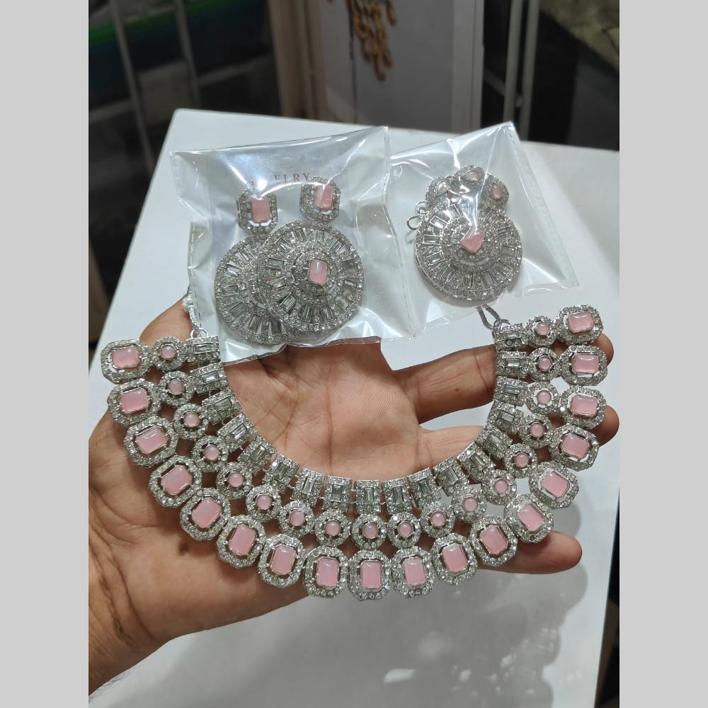 Pooja Bangles Silver Plated Austrian Stone Necklace Set