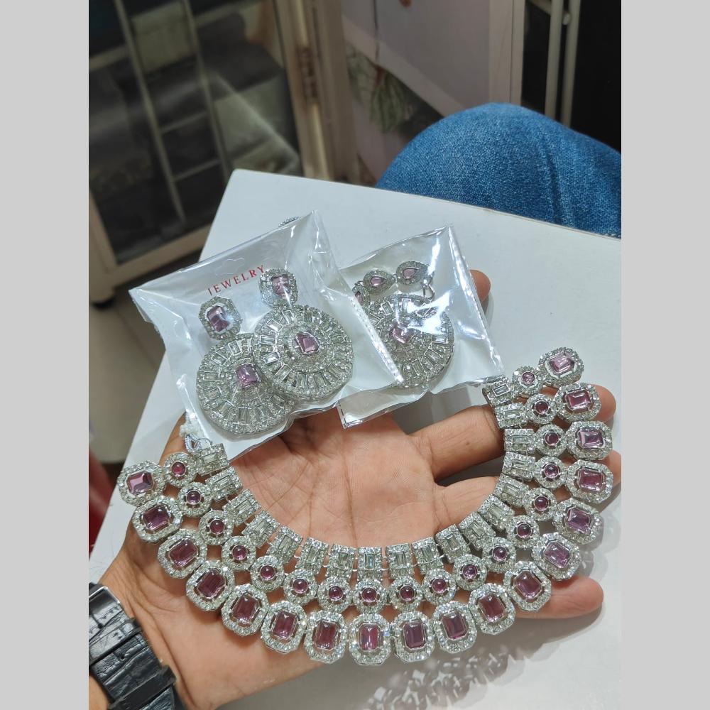 Pooja Bangles Silver Plated Austrian Stone Necklace Set