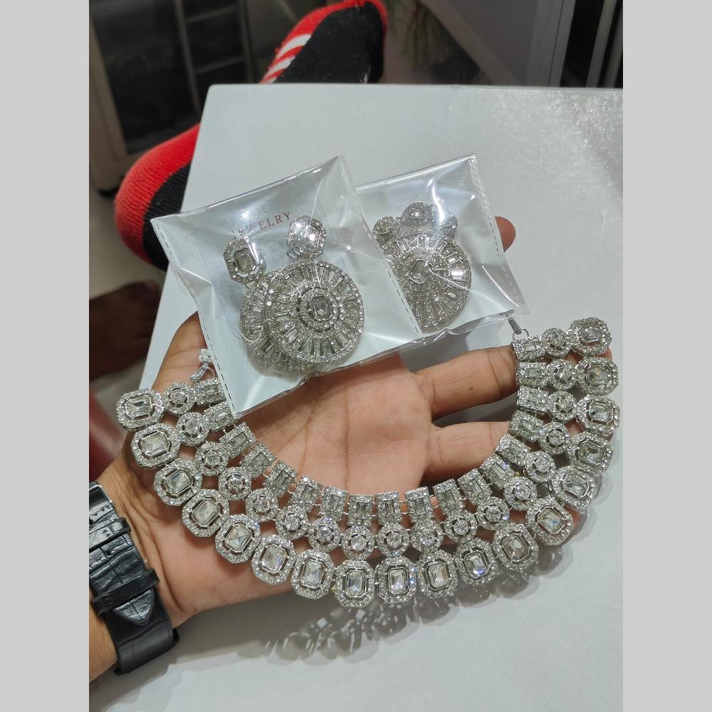 Pooja Bangles Silver Plated Austrian Stone Necklace Set