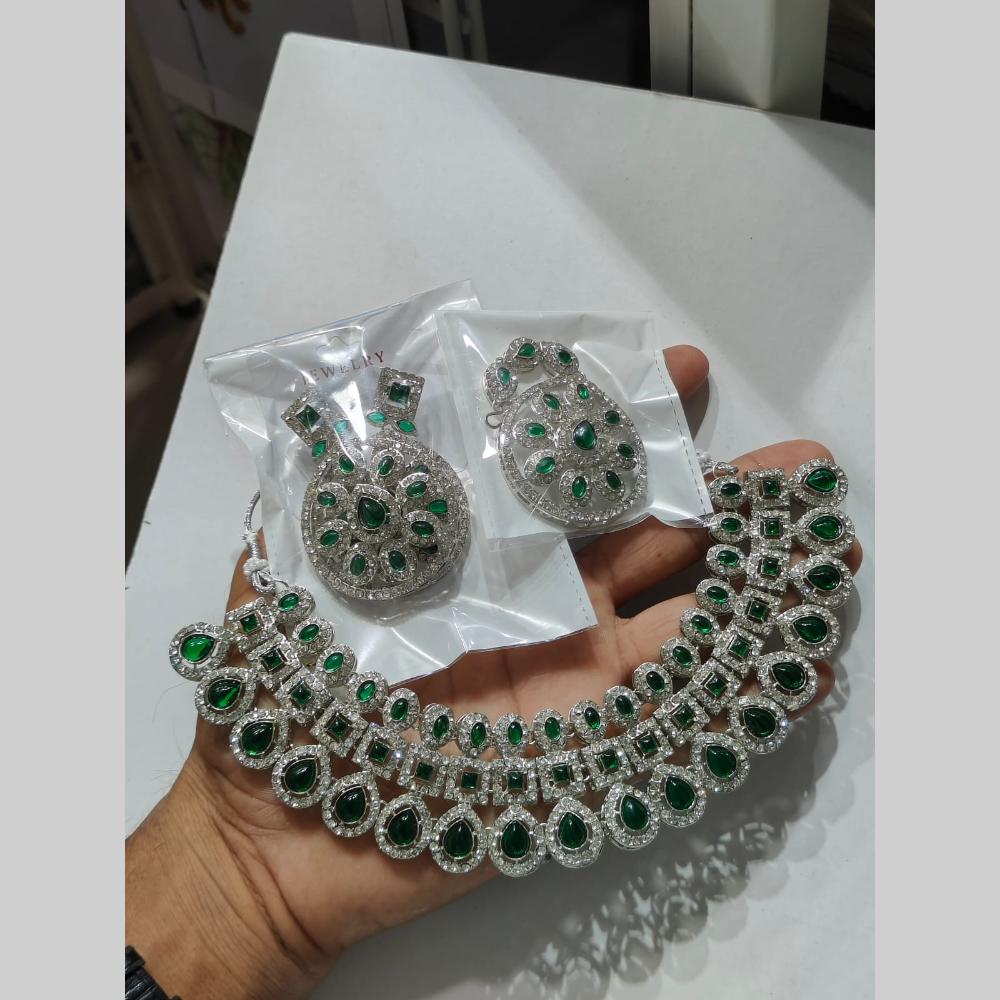 Pooja Bangles Silver Plated Austrian Stone Necklace Set