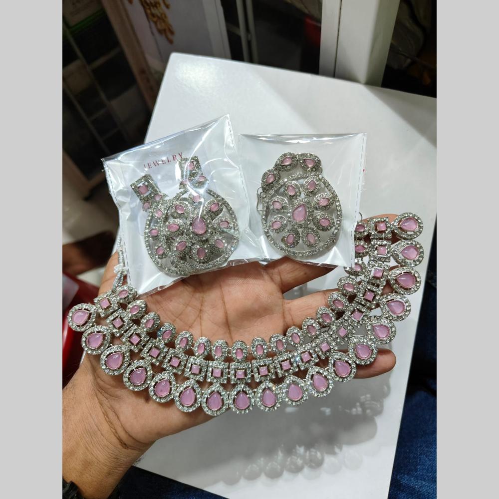 Pooja Bangles Silver Plated Austrian Stone Necklace Set