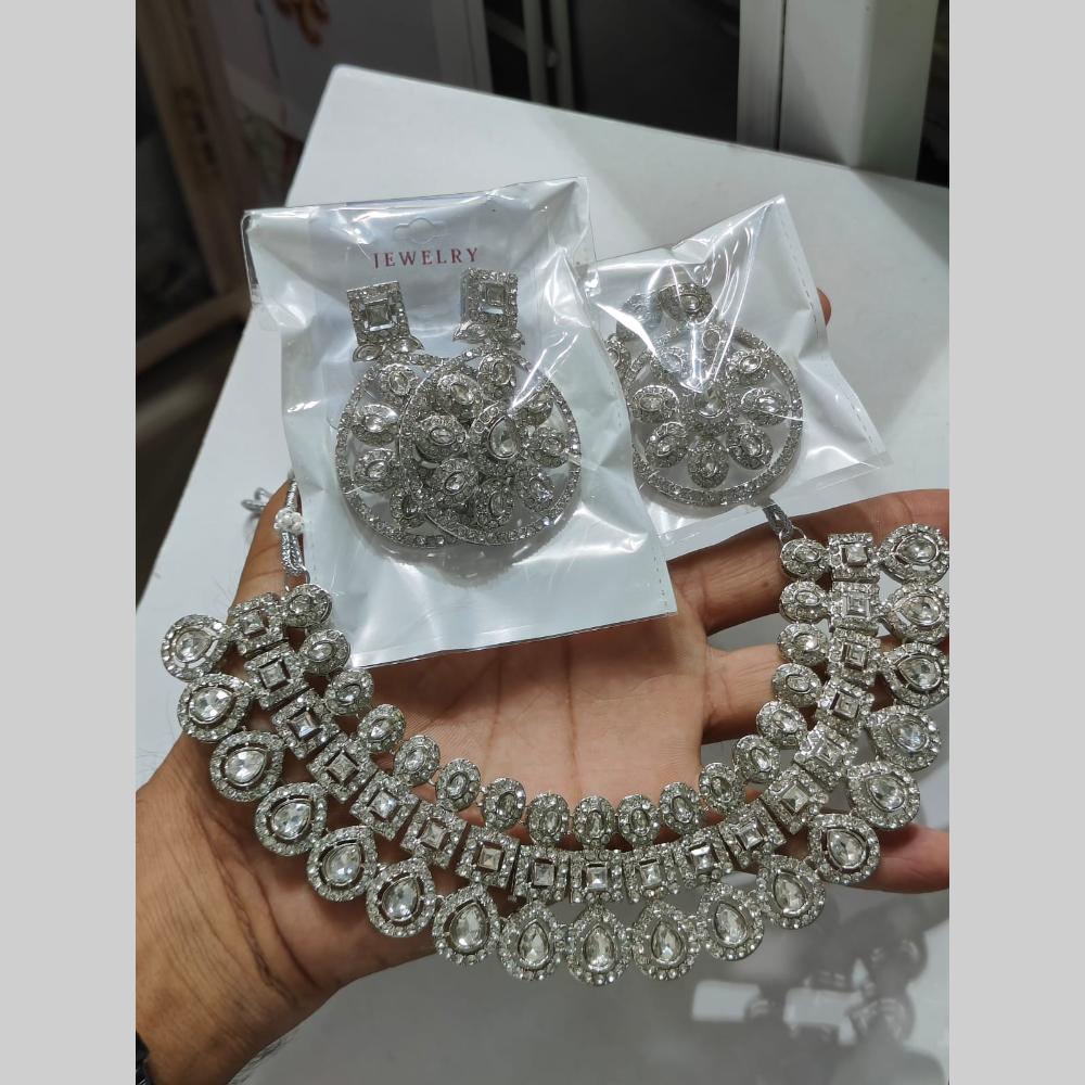 Pooja Bangles Silver Plated Austrian Stone Necklace Set