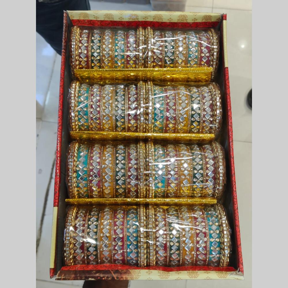 Pooja Bangles Gold Plated Crystal Stone And Mirror Bangles Set
