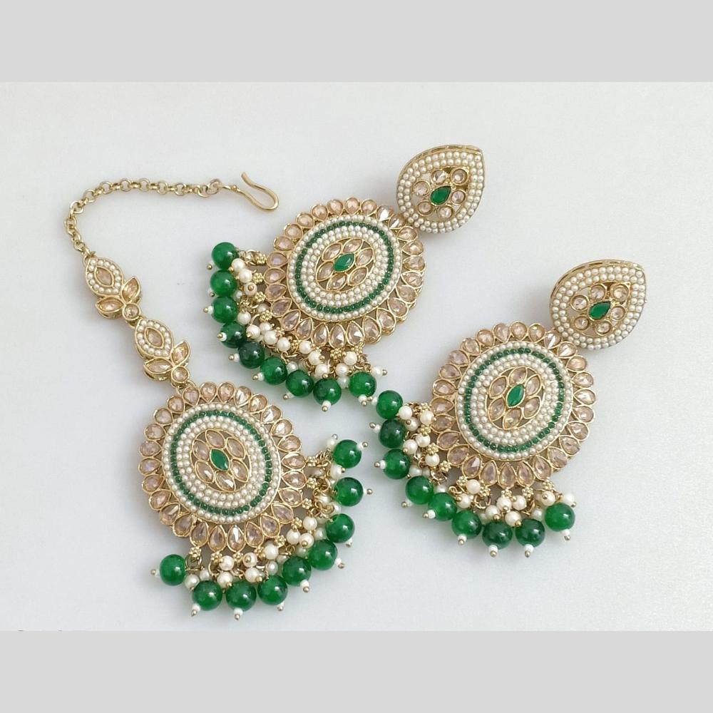 Pooja Bangles Gold Plated Crystal  And Beads Designer Earrings with Maangtikka Set