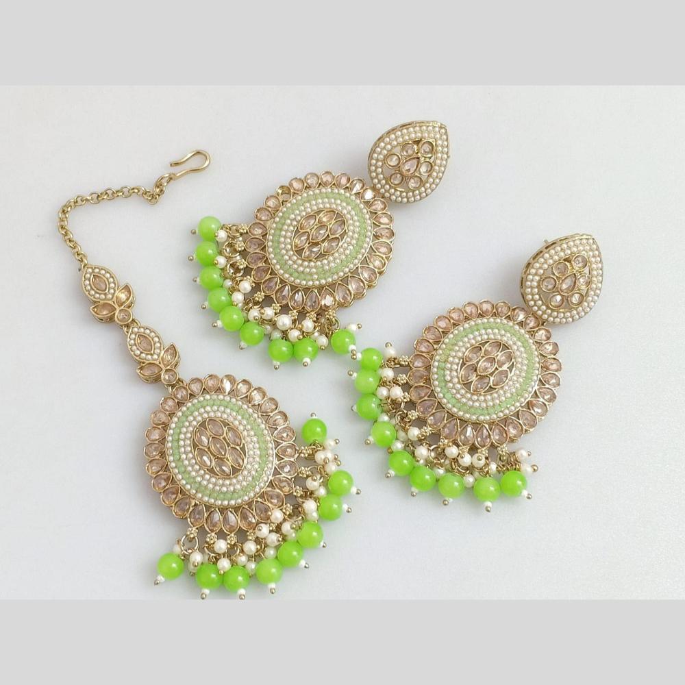 Pooja Bangles Gold Plated Crystal  And Beads Designer Earrings with Maangtikka Set