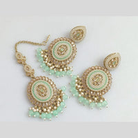 Pooja Bangles Gold Plated Crystal  And Beads Designer Earrings with Maangtikka Set
