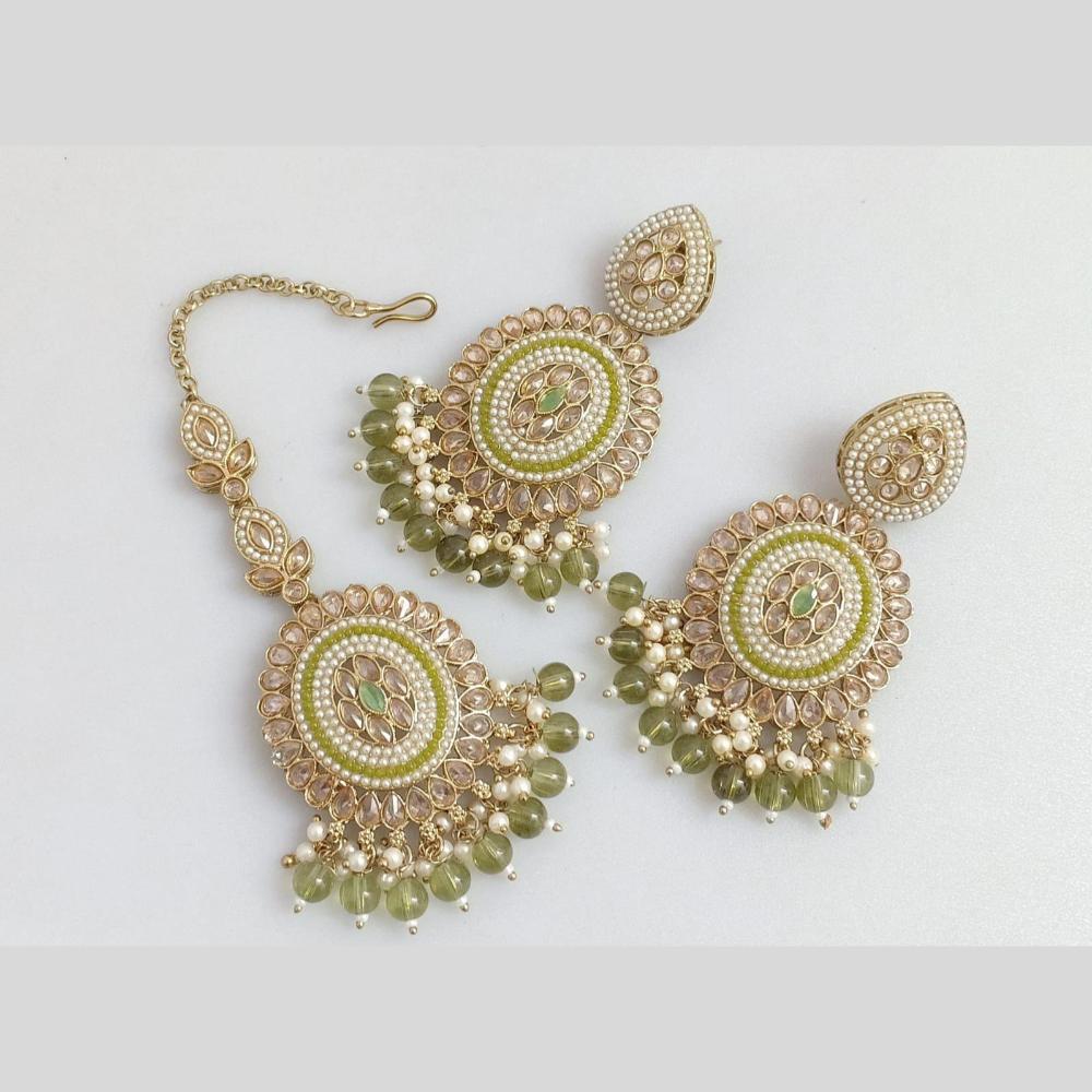 Pooja Bangles Gold Plated Crystal  And Beads Designer Earrings with Maangtikka Set